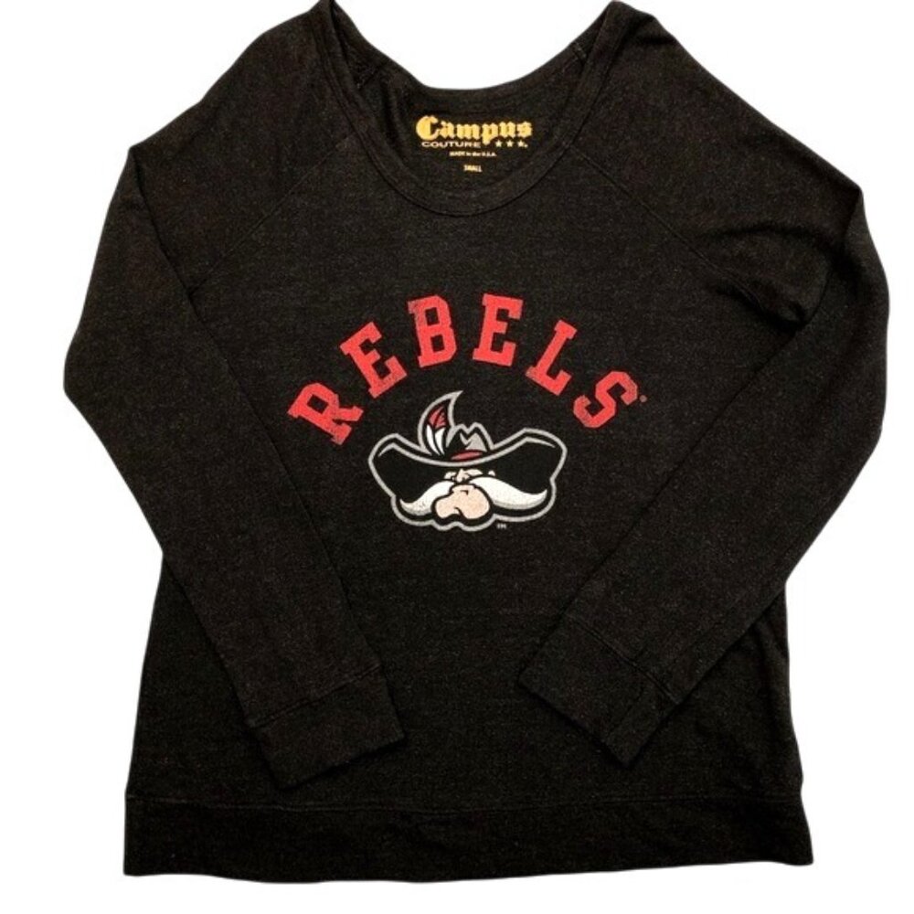Ole Miss Rebels Sweater Womens Dark Grey Slouch Long Sleeve Sweatshirt Size S